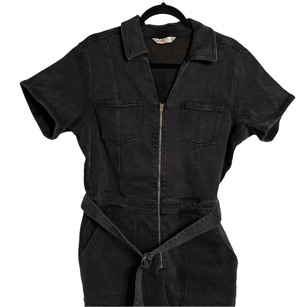 Women’s Intempo Black Washed Belted Denim Jumpsuit Size 16 NWT - Picture 10 of 14